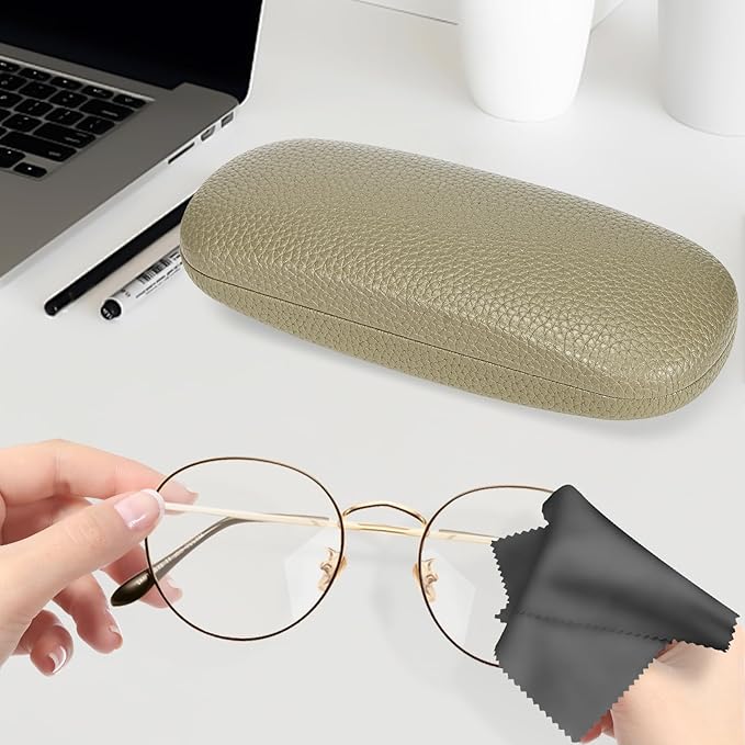 molshine Hard Shell PU Leather Glasses Case,Travel Portable Eyeglass Case for Men Women Girl Travel Study Work
