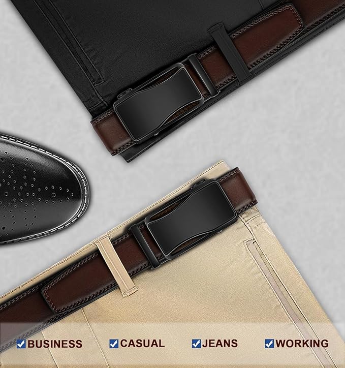 BULLIANT Mens Ratchet Belt,Leather Adjustable Slide Belt For Gift Mens Dress Casual 1 3/8",Size Adjustable