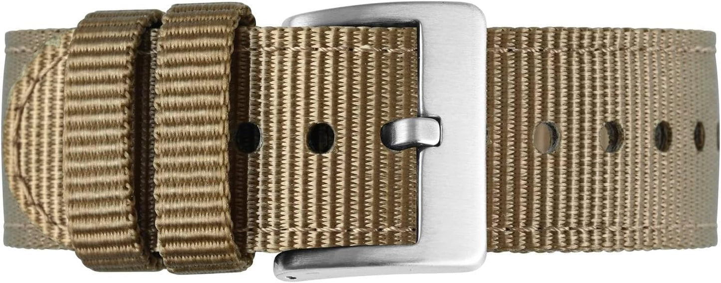 BISONSTRAP Men’s Nylon Watch Bands, Two-Piece Military Watch Straps, Quick Release, Brushed Buckle, Band Width 18mm 19mm 20mm 22mm