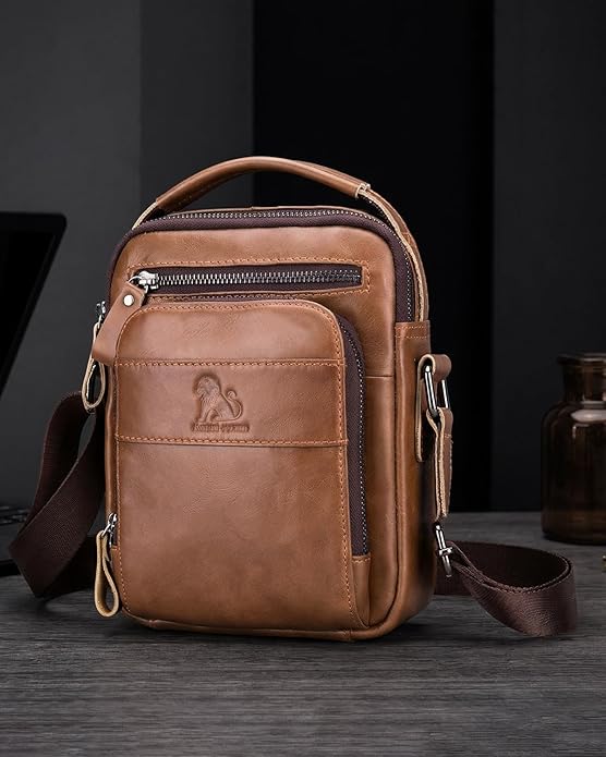 Men's Vinatge Leather Crossbody:Compact with Organized Pockets,Stylish & Functional for Everyday Carry