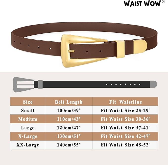 Women's Leather Belts for Jeans Pants Fashion Leather Waist Belt Ladies Dress Belts with Gold/Silver Buckle