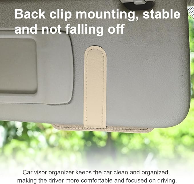 Augeny Car Sun Visor Organizer, Small Auto Visor Organizer and Storage, Registration and Document Holder, Vehicle Accessories for Sunglasses, Document, Card, Pen, Driver License (Beige)