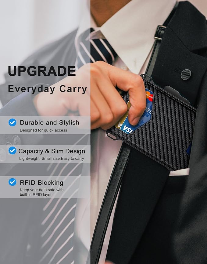 GHUKY Wallet for Men, Minimalist Slim Mens Wallet with Money Clip, RFID Blocking Smart Pop Up Card Wallet with ID Window, Compact Bifold Wallet, Metal Aluminum Credit Card Holder