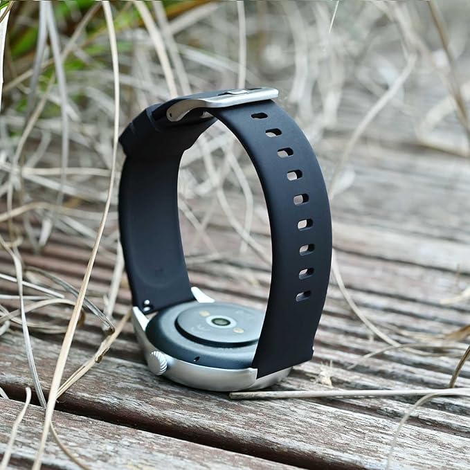 BISONSTRAP Silicone Watch Bands, Slim Watch Straps with Quick Release, 16mm, Black with Silver Buckle