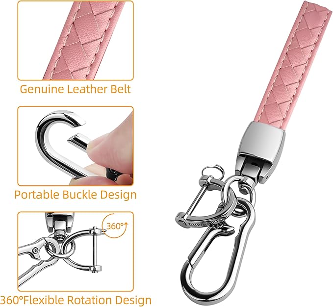 Sindeda for Toyota Key Fob Cover with Metal Keychain & Leather Strap for 2025-2026 Camry 4 Runner 2019-2026 Venza, Land Cruiser,2023-2026 Tacoma Grand Highlander,Corolla,bZ4X,3-Buttons(Chalk Pink)
