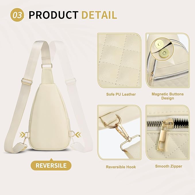 Crossbody Bags for Women Men,Leather Sling Bag Cross Body Backpack for Women, Casual Chest Bag Daypack for Travel Hiking, Beige