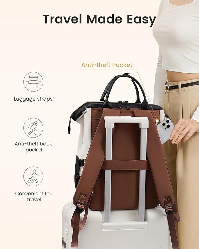 LOVEVOOK Laptop Backpack for Women with Giant Tumbler Holder,17 inch Professional Nurse Teacher Backpack Computer Laptop Bag,Cute Waterproof Travel Backpack Purse Work College Bag, Beige-Black-Brown