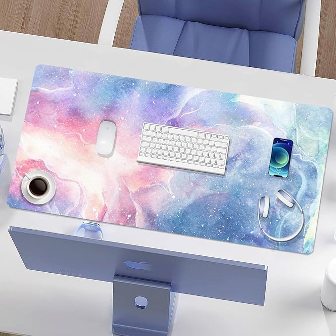 Large Desk Mat, Dual Side PU Leather Waterproof Mousepad Desk Pad, Desk Protector Writing Pads Desk Accessories for Office and Home (D-Starry Sky, 24''X14'')