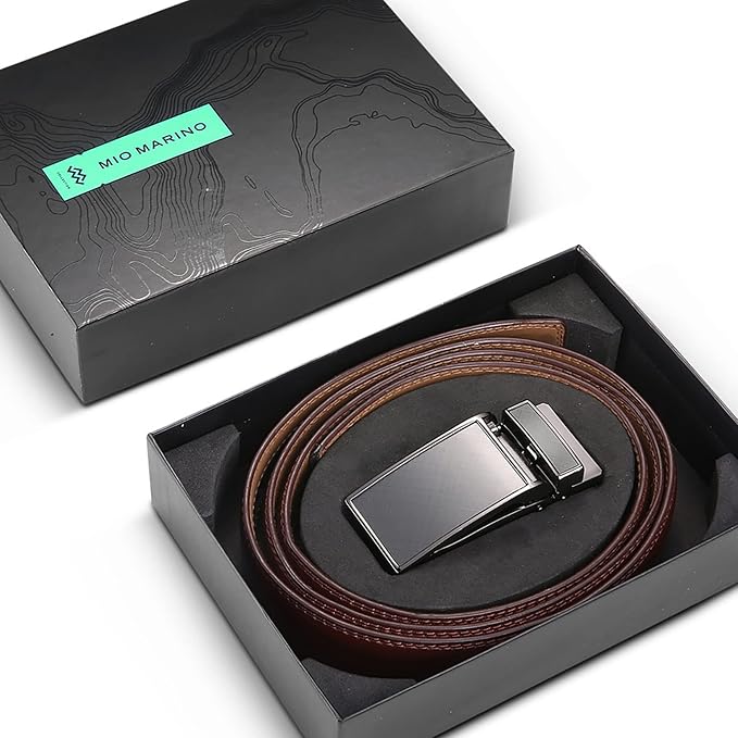 Marino Avenue Ratchet Belt for Men. Adjustable Leather Dress Belt with 38 Easy to Click Into Place Ratchet Closures.