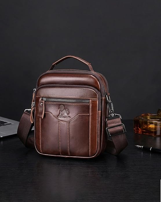 Premium Leather Men's Crossbody -Organized Storage & Durable,Stylish for Daily Carry
