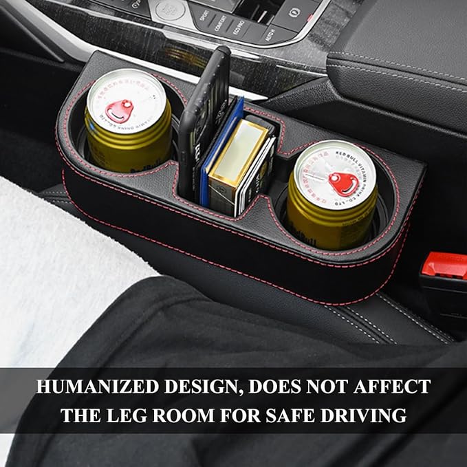 DXNQ Car Cup Holder Gap Filler Organizer, Multifunctional Auto Front Console Gap Filler with Cup Holder, Leather Extra Cup Holder Storage Box for Car Truck SUV, Car Accessories (Black/Plastic)