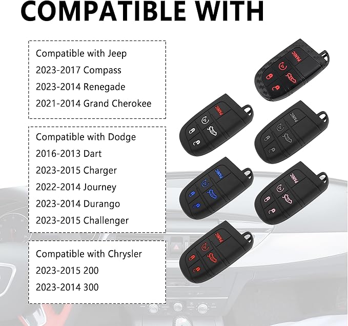 5 Buttons Key Fob Cover,Key Fob Replacement for Protecting Remote Keys,Keys Fob Case Compatible with Jeep Dodge Chrysler (Gray)