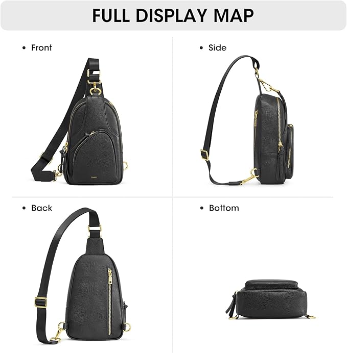 Kattee Sling Bag for Women, Leather Fanny Packs Crossbody Purse, Small Chest Bag with RFID Blocking, Black