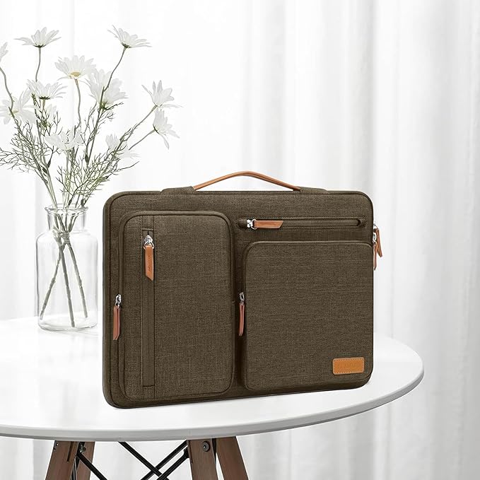 MOSISO 360 Protective Laptop Case 15 inch, 15 inch Laptop Sleeve Compatible with MacBook Air M5 M4 M3 M2 2026-2023, Dell XPS Plus, Side Open Carrying Case with 4 Zipper Pockets&Handle, Carob Brown