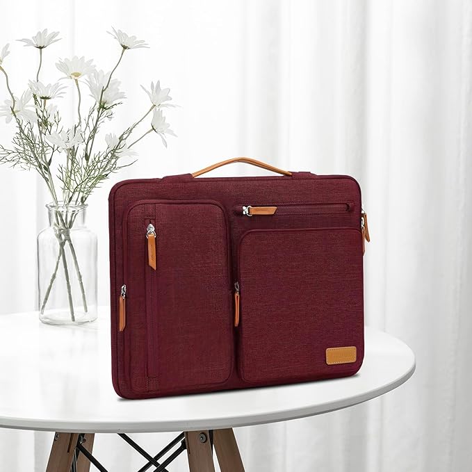 MOSISO 360 Protective Laptop Case 14 inch, 14 inch Laptop Sleeve Compatible with HP Lenovo Dell ASUS Acer, HP, Dell Latitude, Lenovo, Side Open Carrying Case with 4 Zipper Pockets&Handle, Wine Red