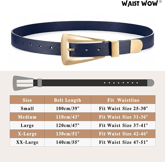 Women's Leather Belts for Jeans Pants Fashion Leather Waist Belt Ladies Dress Belts with Gold/Silver Buckle