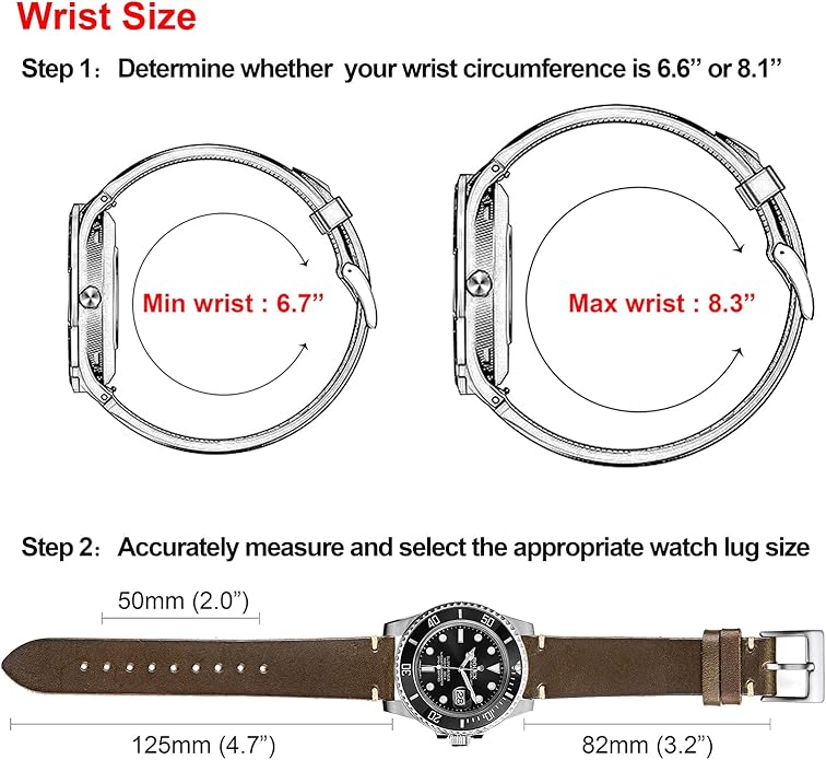 hemsut h Leather Watch Bands for Men, Horween Quick Release Leather Watch Strap Vintage Watch Replacement Wrap of 18mm, 20mm, 22mm