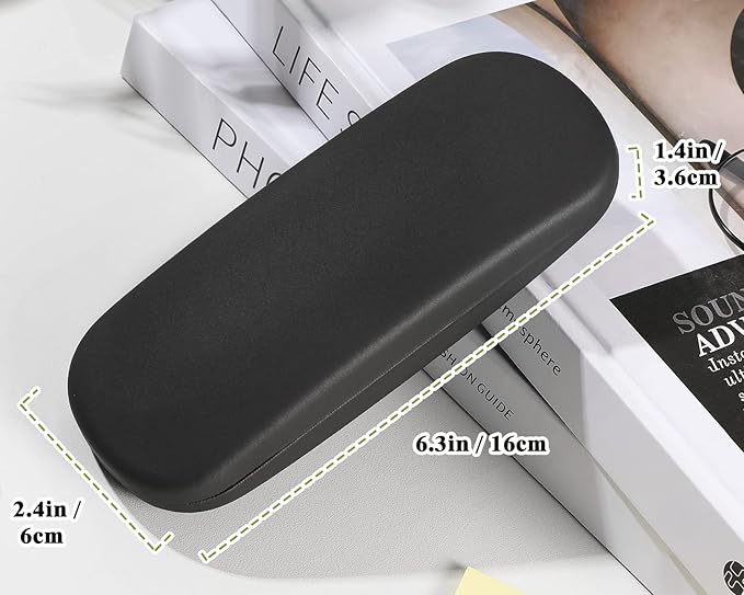 MoKo Glasses Case, PU Leather Eyeglasses Cases with Cloth,Glasses Case Hard Shell Suitable for Most Glasses, Black