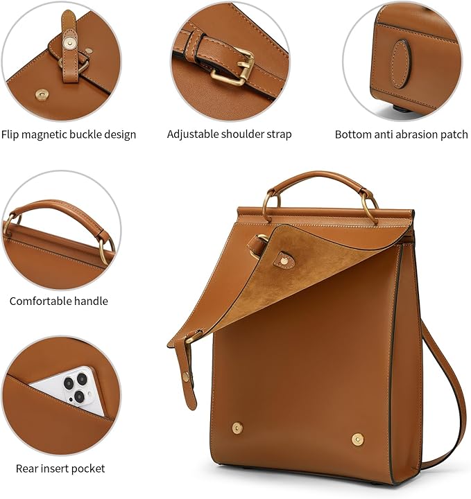 Cnoles Leather Backpack Purse For Women Fashion Ladies Vintage Bags Casual College Travel Backpacks bag Orange