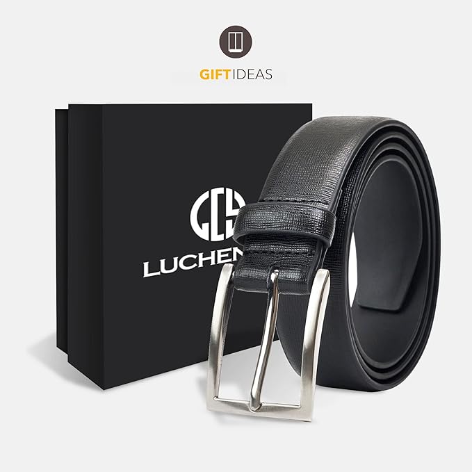 Mens Genuine Leather Dress Belt Classic Casual Belt with Single Prong Buckle for Jeans Pants Work and Business