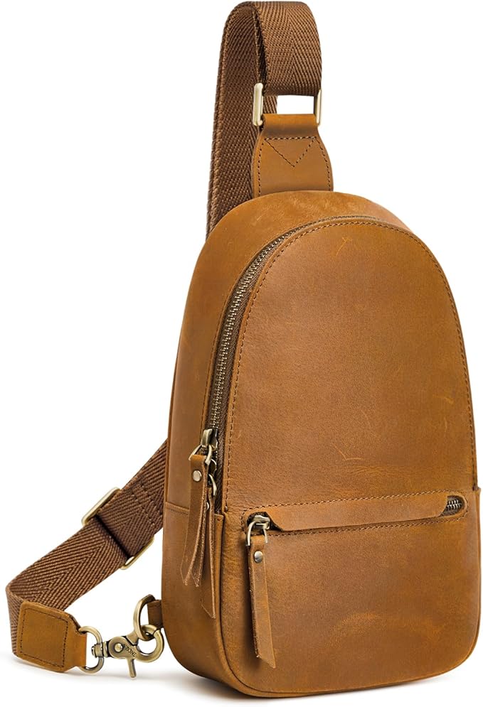 S-ZONE Leather Sling Bags for Women Men, Fanny Packs, Small Crossbody Purse Chest Bag with RFID Blocking