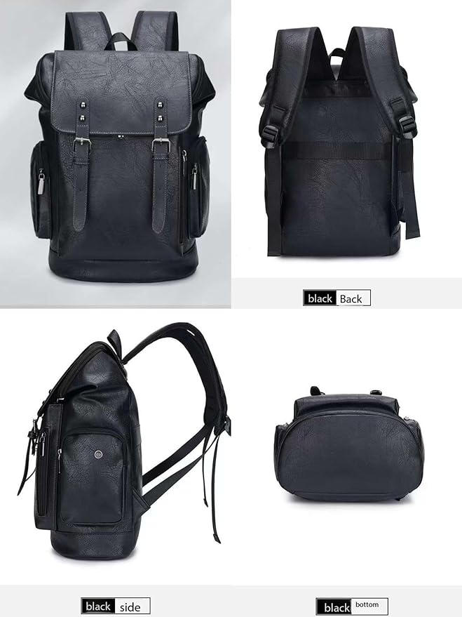 PU leather casual backpack 15.6 inches travel college work backpack business laptop backpack multi-pocket schoolbag (grey1,Backpack)