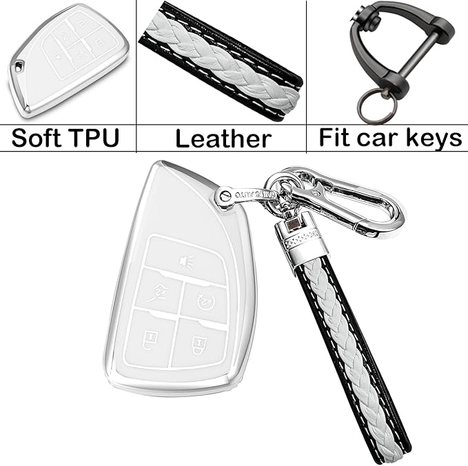 for Chevrolet Key fob Cover TPU Protective Key case,Compatible with 2023 2024 2025 GMC Silverado 1500 Sierra,2500HD 3500HD, Silicone ect Remote Smart Key (Silver White)