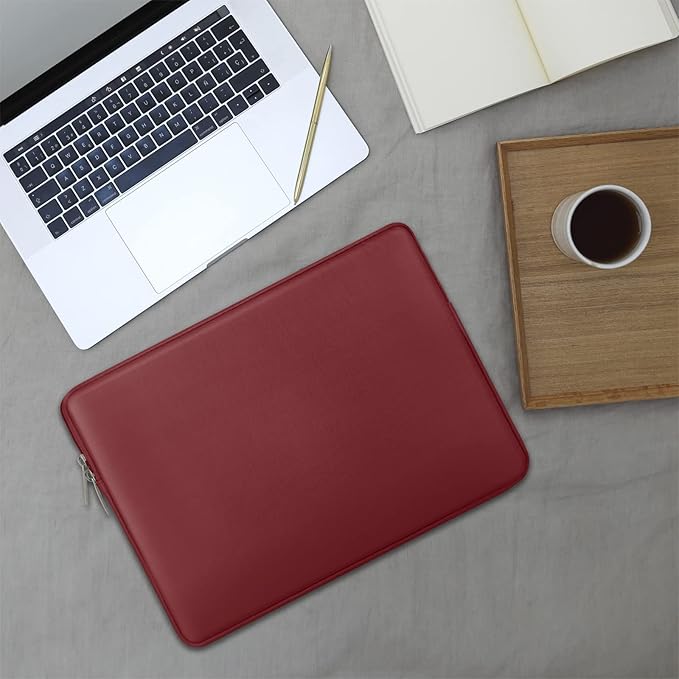 RAINYEAR 15 Inch Laptop Sleeve Soft PU Leather Case Protective Water Resistant Padded Cover Carrying Computer Bag Compatible with 15.4 MacBook Pro/Air, Surface Laptop 3/4 15", New XPS 15 Touch(RED)
