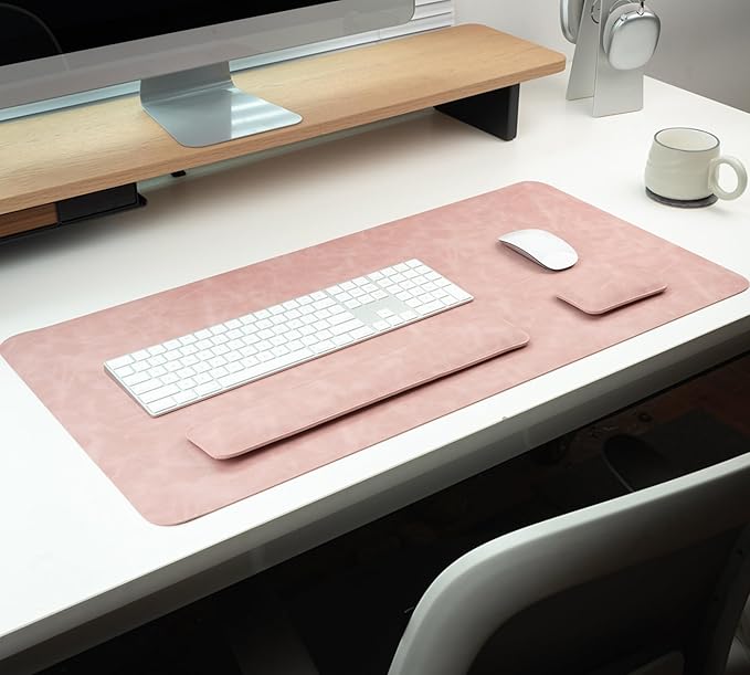 RENMTURE Large Mouse Pad and Keyboard Wrist Rest, Desk Pad for Keyboard and Mouse, Large Gaming Mouse Pad with Wrist Support, Desk Mat for Work and Gaming (Pink)