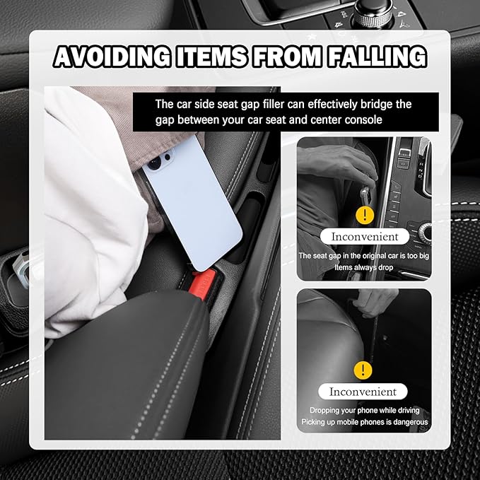 2PCS Deepened Car Seat Gap Filler Organizer,Multi-Function Car Gap Seat Filler with Dual Storage Slots & Bottom Charging Opening,No Drop Between Seats Cars Gaps Fillers Organizer