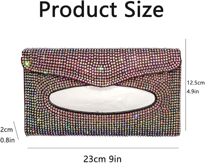 Bling Car Sun Visor Tissue Box Holder Pure Hand-Made Sparkling Crystal Auto Napkin Holder PU Leather Backseat Tissue Case for Women (Pink)