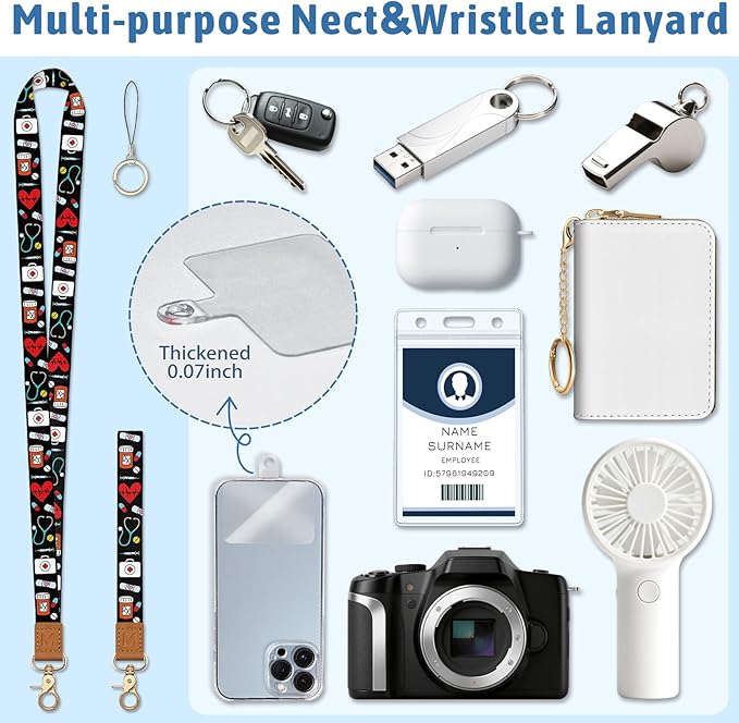 Pharmacy Nurse Lanyard Wallet with ID Badge Holder, RN Small RFID Wallet Women Keychain Wristlet, Slim Credit Card Holder with Zipper Pocket Phone Lanyard Wrist Strap Name Tag Office Teacher Doctor