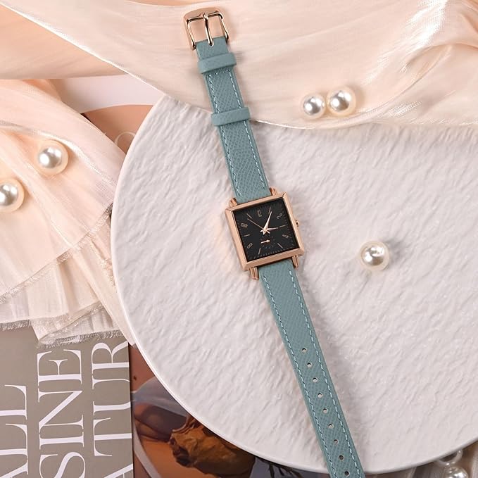 WOCCI 12mm Grace Watch Band for Ladies, Top Grain Leather, Quick Release Replacement Strap with Gold Buckle (Mist Blue)