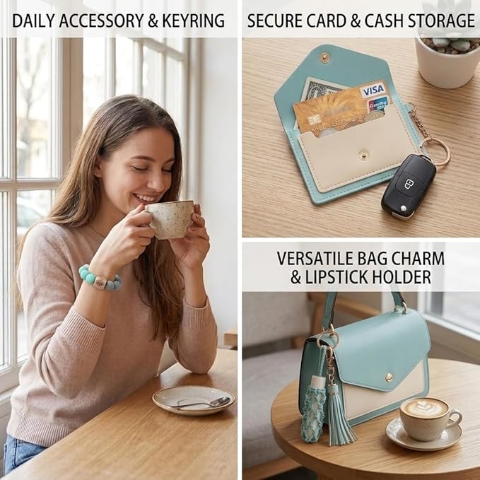 BIHRTC Silicone Key Ring Bracelets Wristlet Keychain Wallet with Net Chapstick Holder for Women