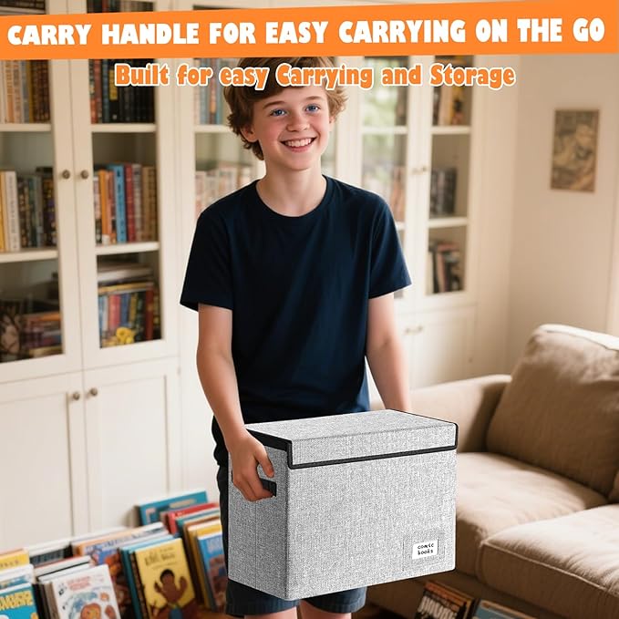 Leffis Comic Book Storage, Box 15.5" X 7.5" X 11.3", Collapsible Comic Short Box with Lids Holds 150 Comics Heavy Duty Comic Book Bin Container (2 pack, grey)
