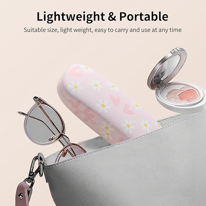 Glasses Case Hard Shell, Leather Protective Case for Sunglasses with Cleaning Cloth, Cute Eyeglass Cases for Women