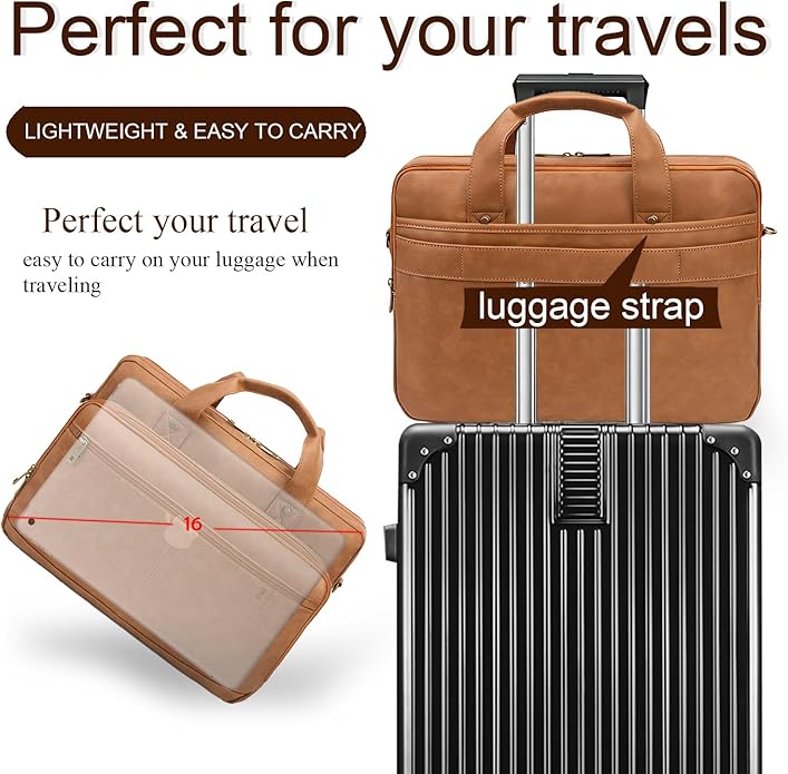 Briefcase for Men Leather Laptop Bag 16 Inch Messenger Bag Vintage Crossbody Laptop Computer Bag for Business,Work,Travel