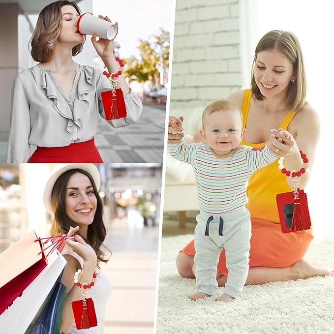 KNGITRYI Wallet Keychain Wristlet for Women,Slim RFID Credit Card Holder Purse Tassel Keychain Bangle Key Ring for Men Women