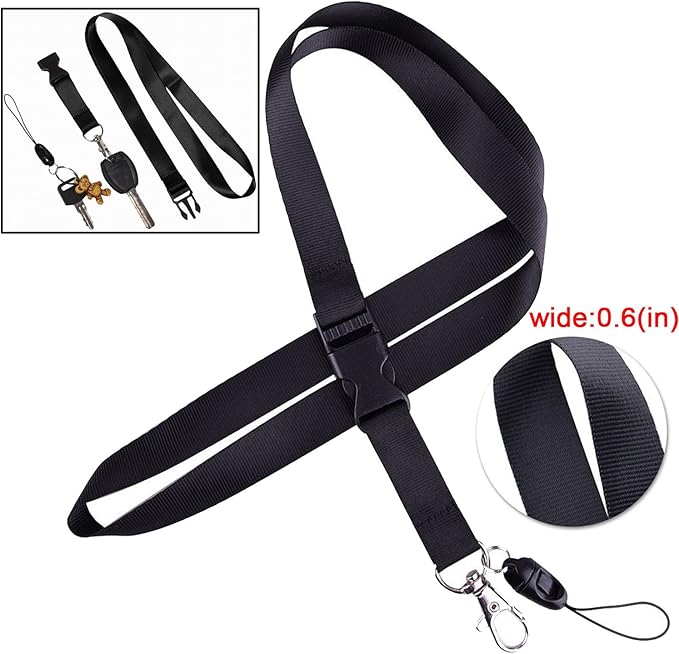 YOUOWO 2 Pack Black Neck Office Quick Release Lanyards and Small Black Adjustable Wrist Lanyard with Horizontal ID Badge Holder PU Leather,with Clips