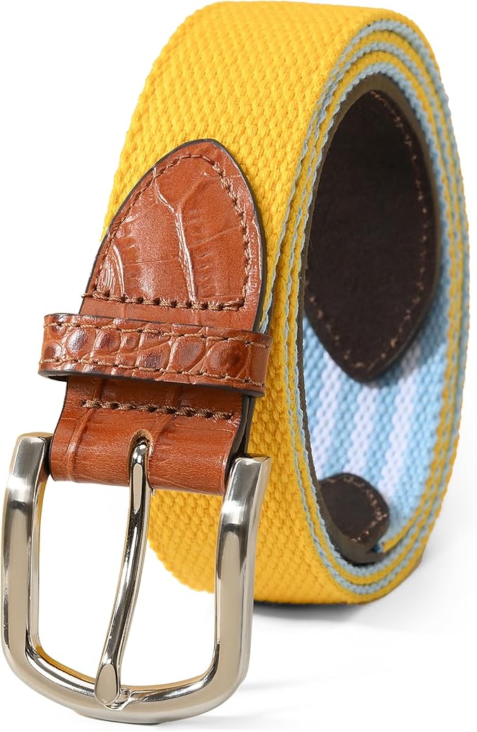 Mile High Life Golf Belts for Men, Canvas Belt with Genuine Leather Tips, Embroidered 2 Layer Web Belt with Pin Buckle