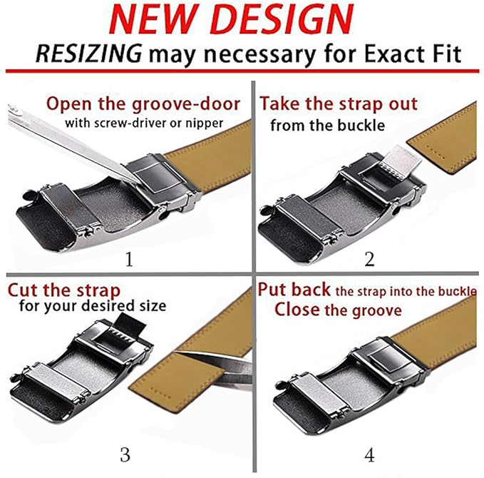 Lingli Men's Belt,Ratchet Dress Belt with Automatic Buckle Brown/Black-Trim to Fit-35mm wide