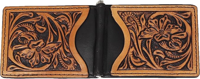 CHALLENGER Men's Western Antique Floral Tooled Slim Money Clip Minimalist Wallet 18RTW88M