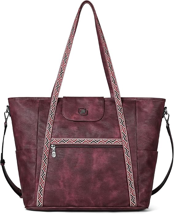 FADEON Large Laptop Tote Bag for Women Designer Leather Laptop Bag Fashion Travel Backpack Purse Shoulder Handbag