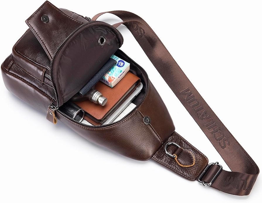 LUKZIJAES Genuine Leather Sling Bag for Men