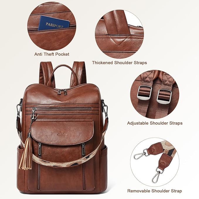 Shrrie Laptop Backpack for Women 15.6 inch,Travel Leather Backpack Purse Nurse Teacher Carry on Backpack Computer Bag,Professional Water-Resistant College Business Work Casual Daypack,Chocolate Brown