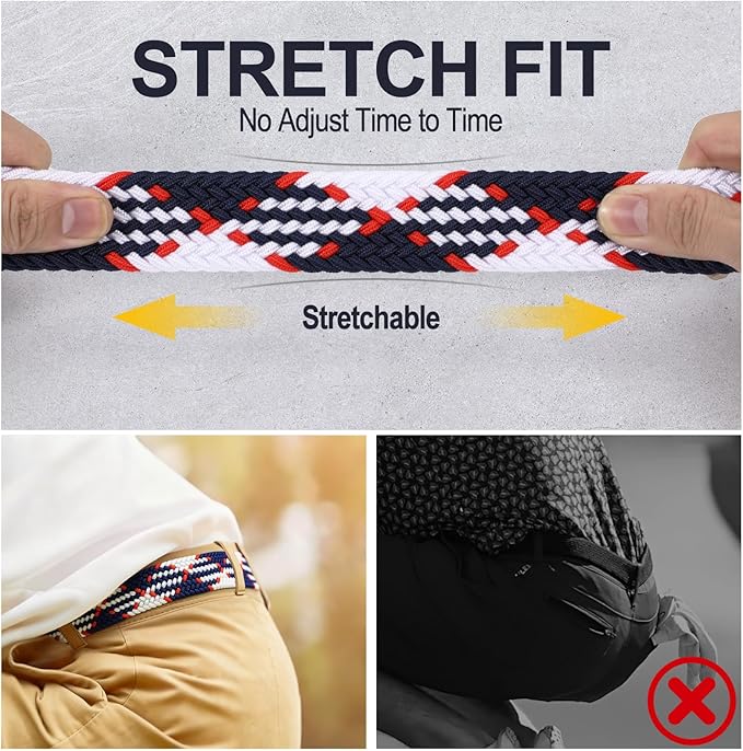 XZQTIVE Braided Belt Stretch Belt for Men and Women Multicolored Woven Golf Belt Elastic Jean Belts
