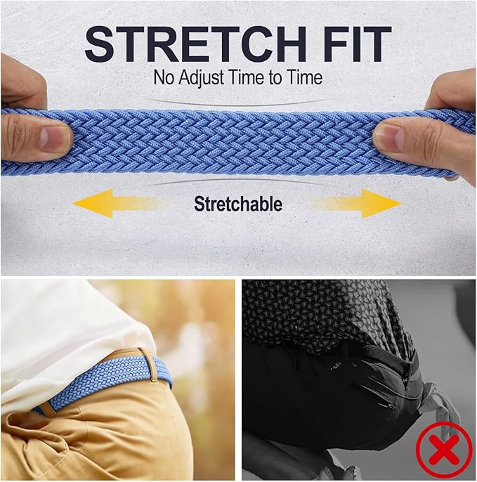 XZQTIVE Braided Belt Stretch Belt for Men and Women Multicolored Woven Golf Belt Elastic Jean Belts