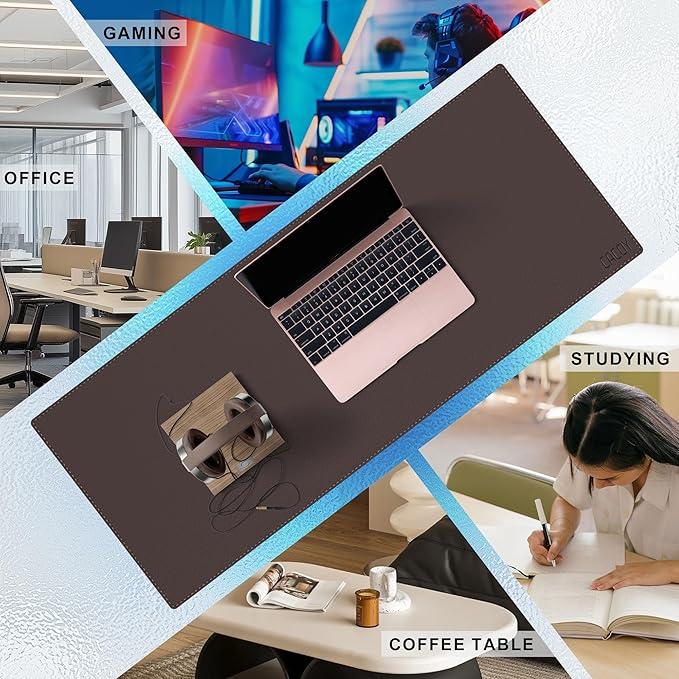 Cacoy 40" x 16" PU Leather Desk Pad Blotters, XXL Large Computer Mouse Pad for Office and Home Work, Waterproof Desk Mat Protector Gaming Keyboard Mousepad (Dark Brown)