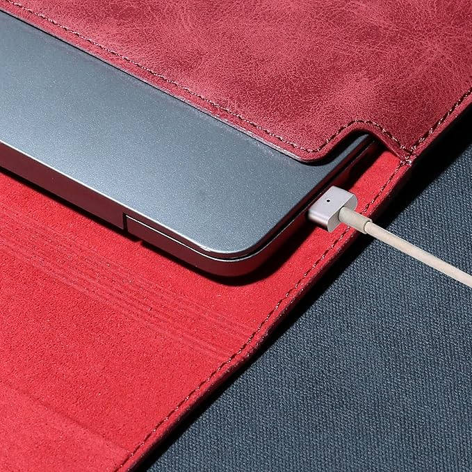 16 Inch Leather Laptop Sleeve Compatible with MacBook Pro 16 Inch M5 M4 M3 M2 M1 Pro/Max&MacBook Air 15 Inch M5 M4 M3 M2, Genuine Leather Protective Case Cover,Vintage Red