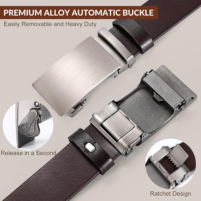 Mens Leather Belt, Ratchet Belts for Men Full Grain Leather Handmade, 100% Italian Top Genuine Leather Dress Belt